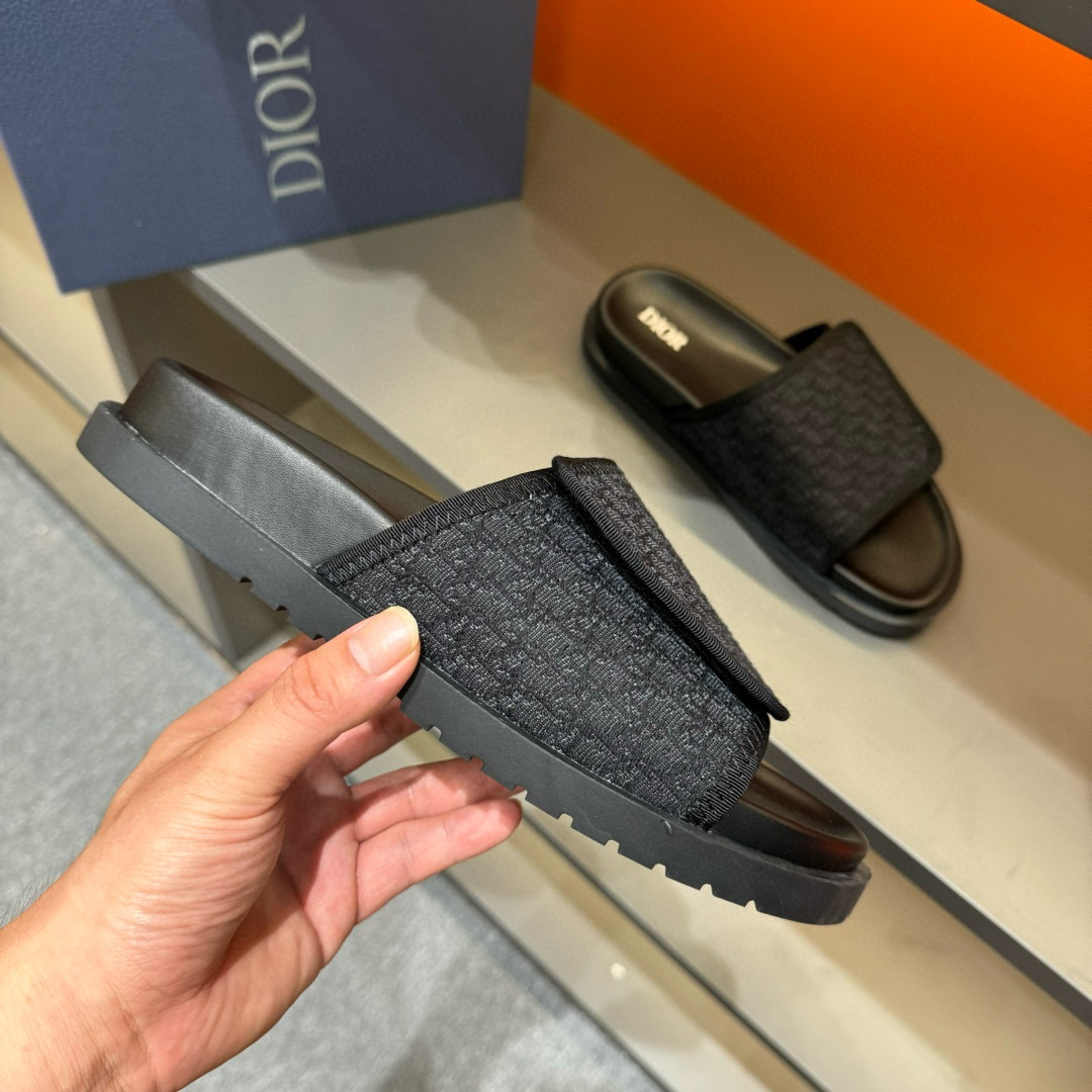 2024 Dior black fabric leather slippers MJ00180