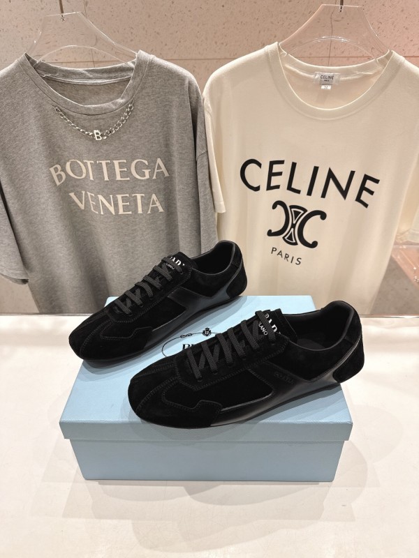 2025 Unisex Prada Black Suede Leather Casual Shoes KFY00300