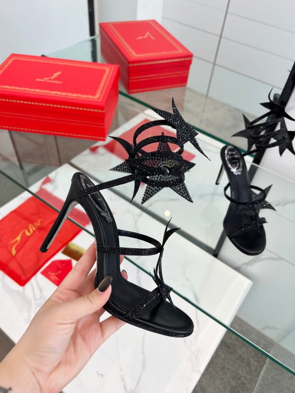 2025 Women RC Black Leather High Heel Sandal Star Detail LY00340