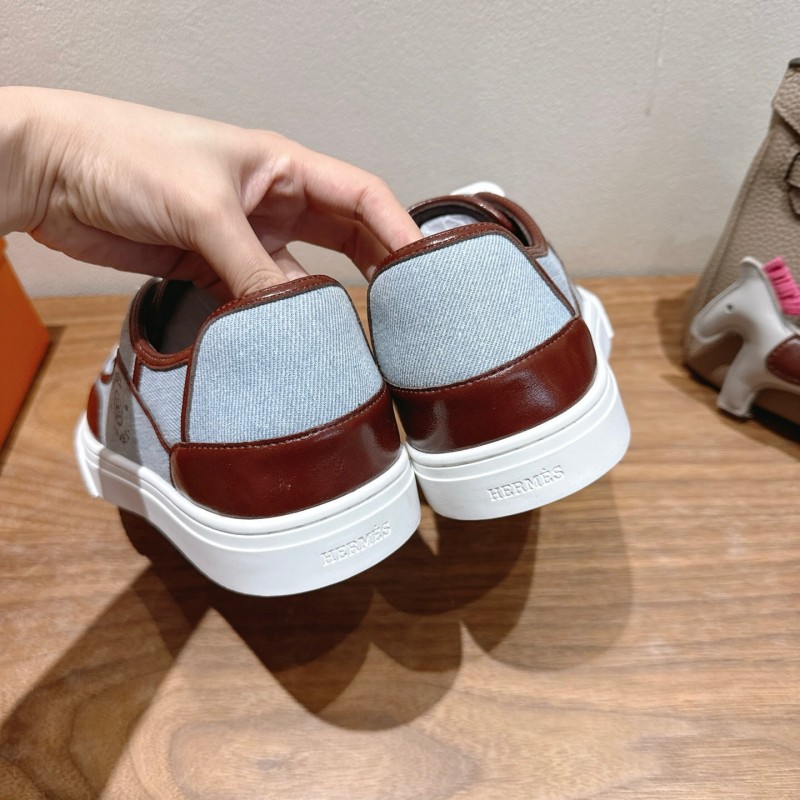 2025 Unisex H Brown Blue Leather Knit Sneakers AS00380