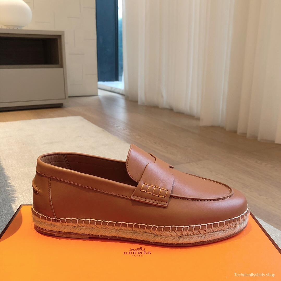 2025 Unisex Hermès Brown Leather Loafers AS00380