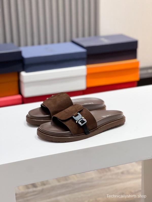 2025 Men Dior Brown Suede Leather Slippers AS00190