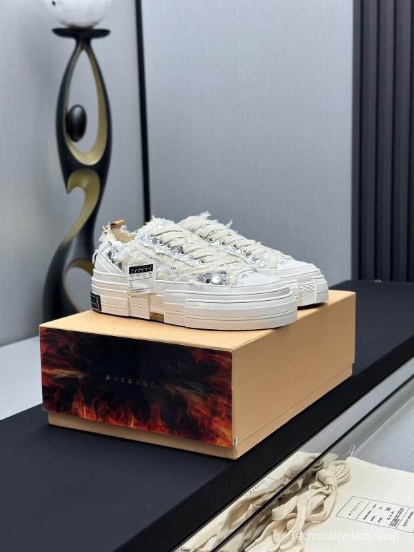 2025 Unisex XVESSEL White Canvas Plimsolls Vulcanized AS00260