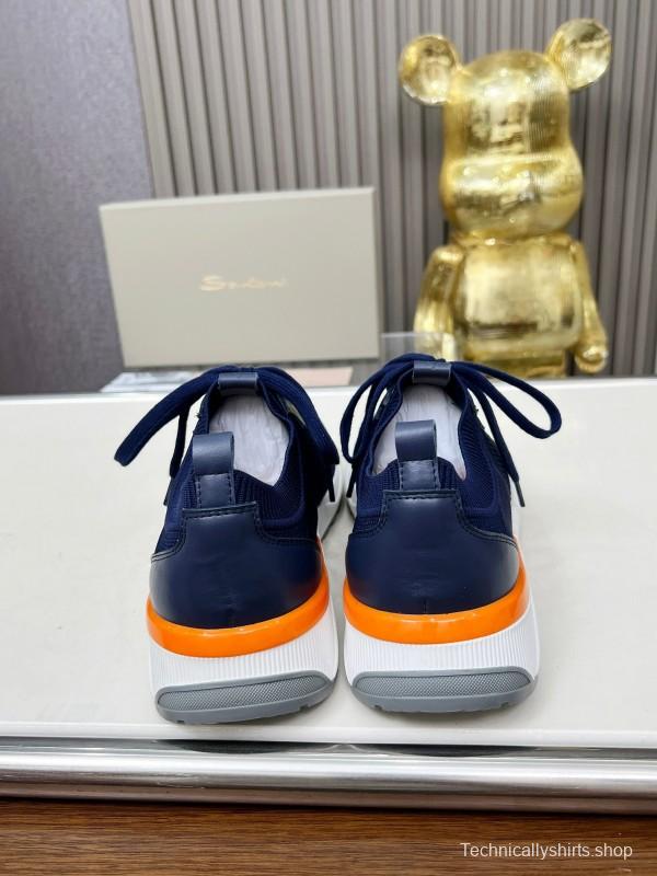 2025 Unisex Santoni Navy Orange Wool Blend Knit Sneakers AS00320