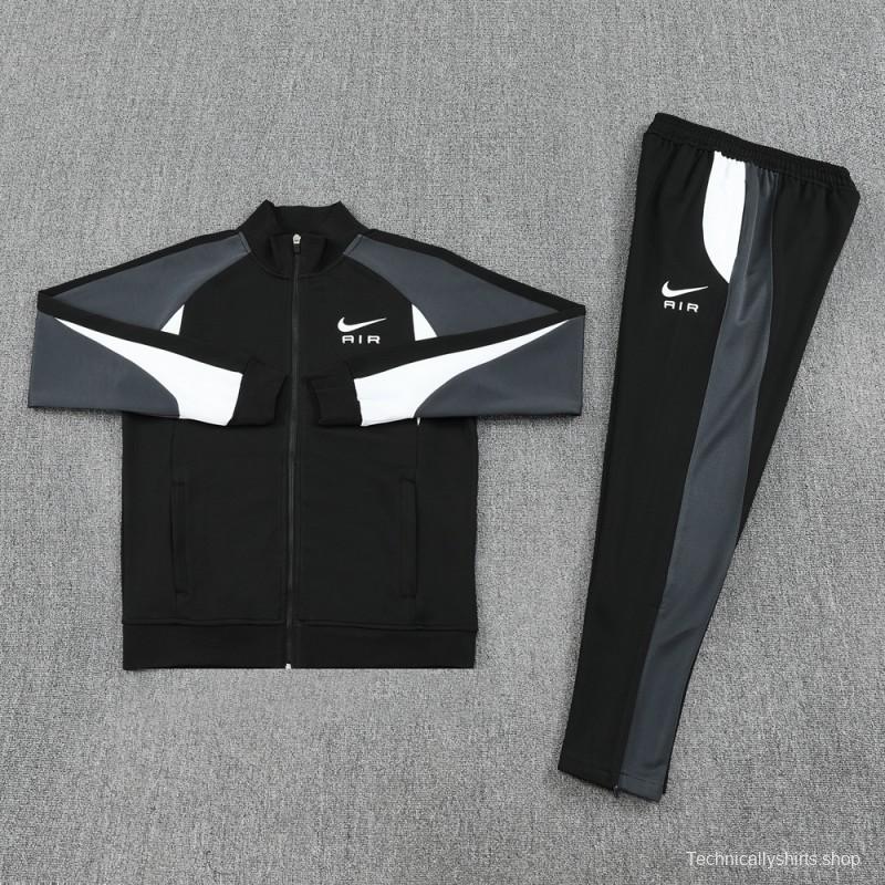 2025 Nike Air Black Tracksuit Set with Gray and White Accents Full Zipper Jacket + Long Pants