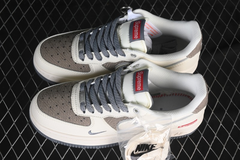Nike Air Force 1 '07 Low Supreme Collaboration Beige Canvas Casual Sneakers - XX3168-210