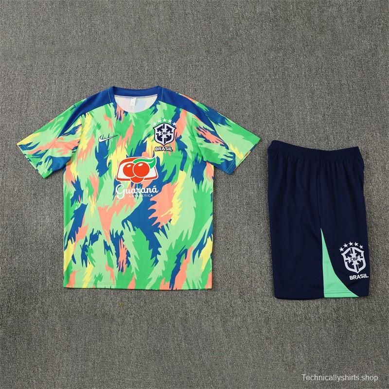 25/26 Brazil Blue Green Camouflage with XS Short Sleeve+Soccer Shorts