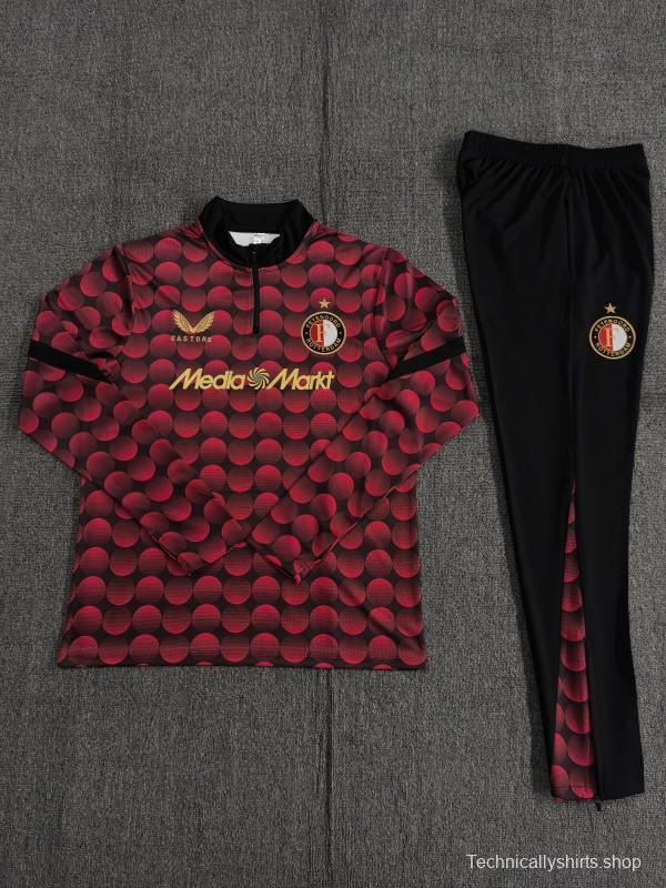 25/26 Kids Feyenoord Red Black Camouflage Half Zipper Jacket+Long Pants