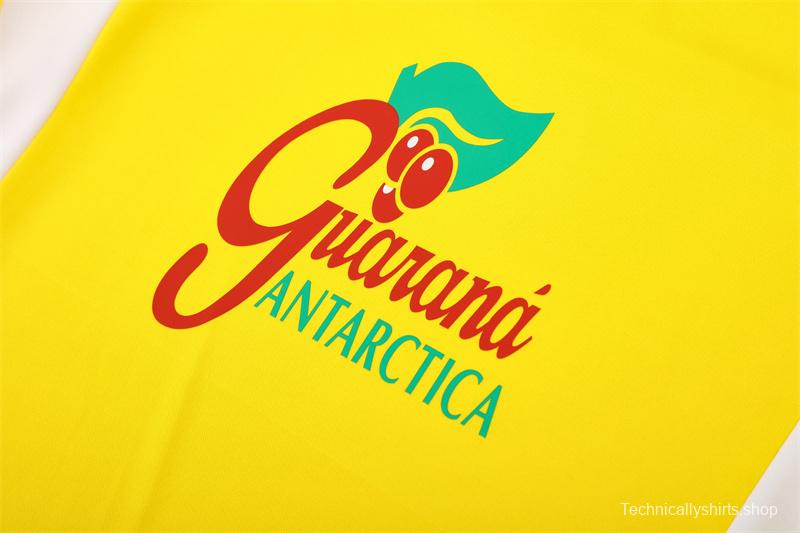 2002 Brazil Yellow Half Zipper Jacket+Long Pants