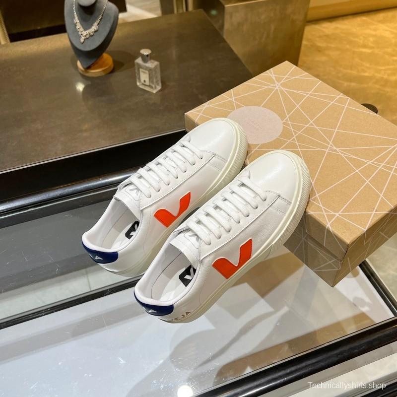 VEJA Classic White Sneakers V Logo Lace-Up Retro Flat Thick Sole Casual Sports Shoes - LY00220