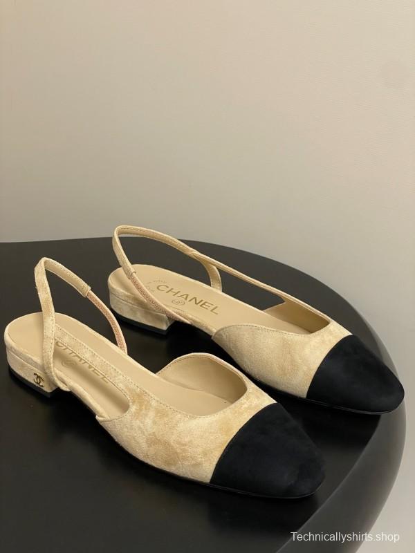 Chanel Sling-back Two-tone Suede Slingback Sandals Flat/Block Heel - KFY00280