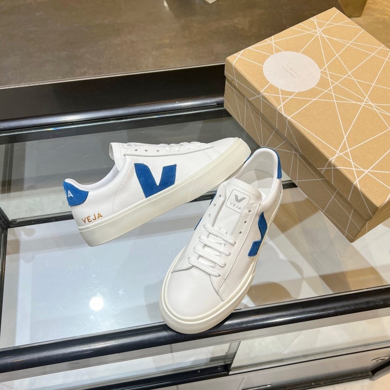 VEJA Classic White Sneakers V Logo Lace-Up Retro Flat Platform Casual Sports Shoes - LY00220