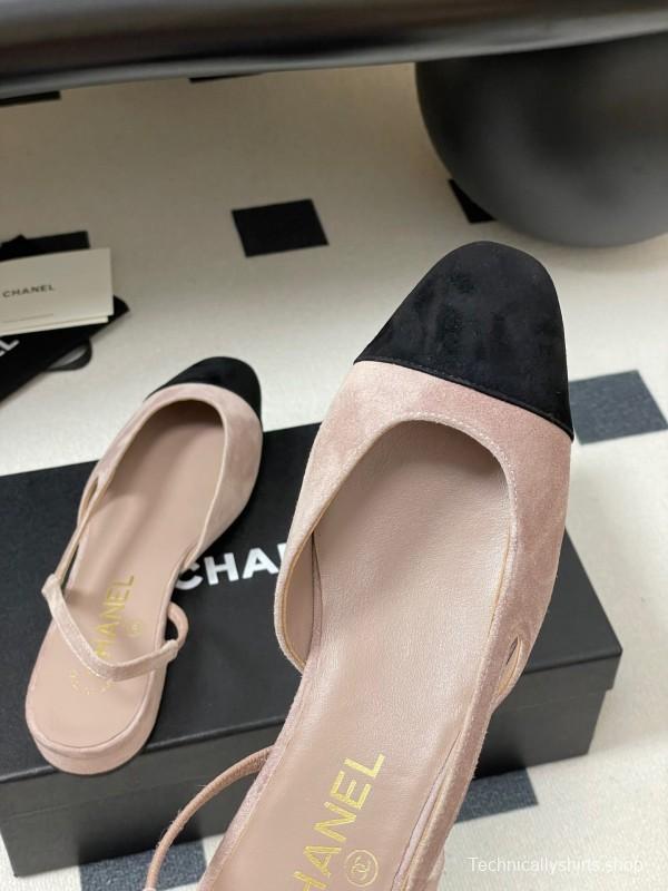 Chanel Sling-back Two-tone Suede Slingback Sandals Flat/Block Heel - KFY00280