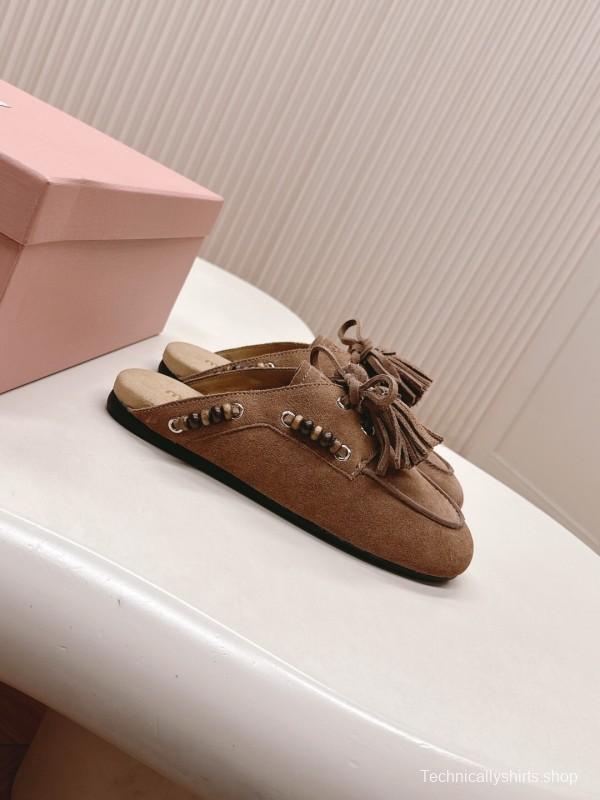 Miu Miu Fall/Winter 2025 Tassel Loafer Mule with Beaded Accents - LY00320
