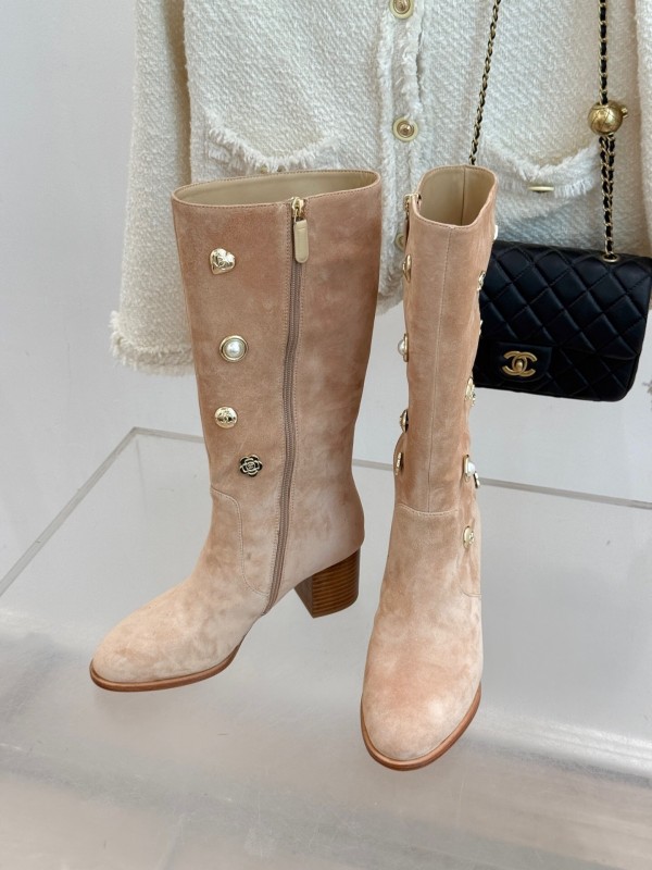 Chanel 25K Double C Metal Buckle High Heel Boots - KFY00530