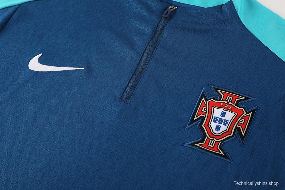 2025 Portugal Royal Blue Half Zipper Jacket+Long Pants