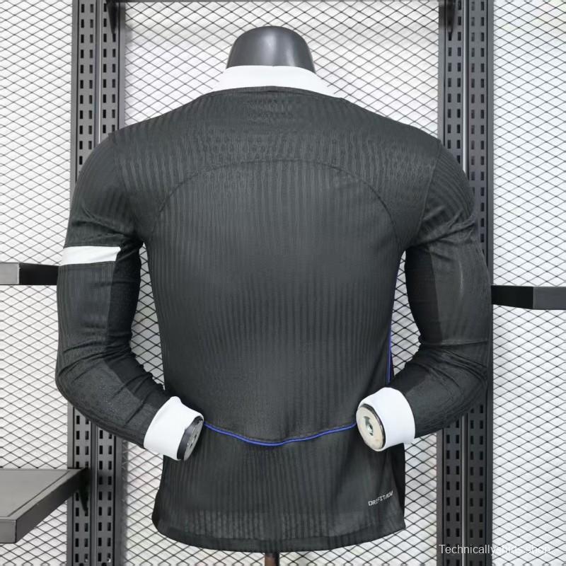 25/26 Player Version  Chelsea Away Dark Gray with Vertical Stripe Texture and Blue Piping Jersey