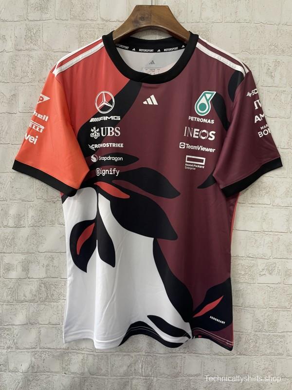 25/26 F1 Mercedes-AMG Petronas Burgundy with Black Floral Pattern Special Edition Jersey