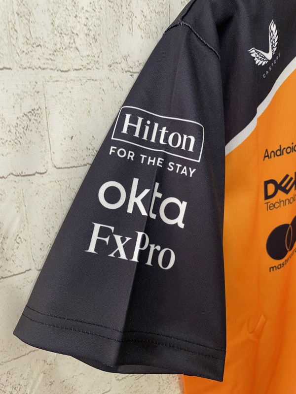 2026 F1 McLaren Racing Papaya Orange with Navy Blue Raglan Sleeves Polo Jersey