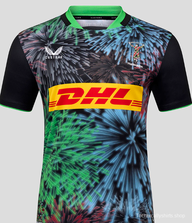25/26 Harlequins Black with Multicolor Fireworks Pattern Third Jersey