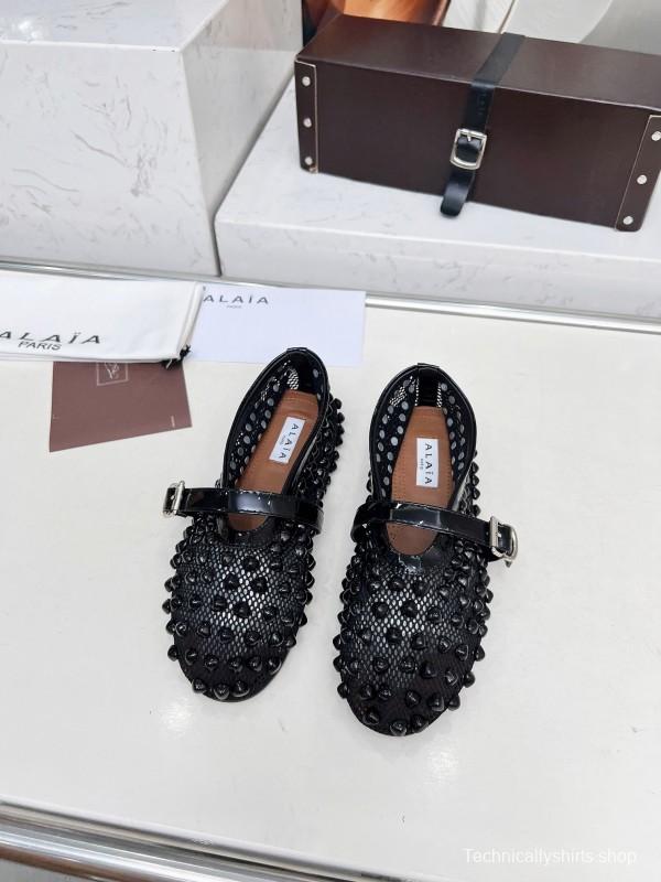 Alaia 2025/SS Beaded Hollow-out Ballet Shoes with Built-in Arch Support - LY00280