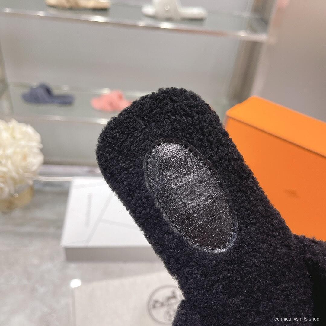 H Teddy Wool H Slippers Flat Sole Autumn Winter - LY00240