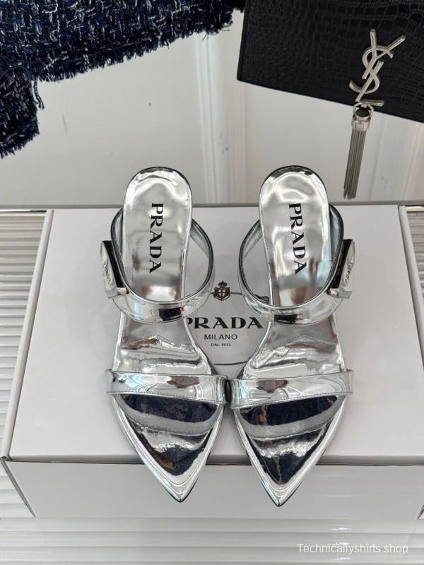 Prada Pointed Toe High Heel Sandals with Triangle Buckle - KFY00280