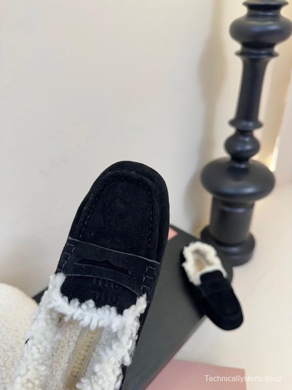 MIUMIU Thick Sole New British Style Wool Loafer Cotton Shoes - KFY00320