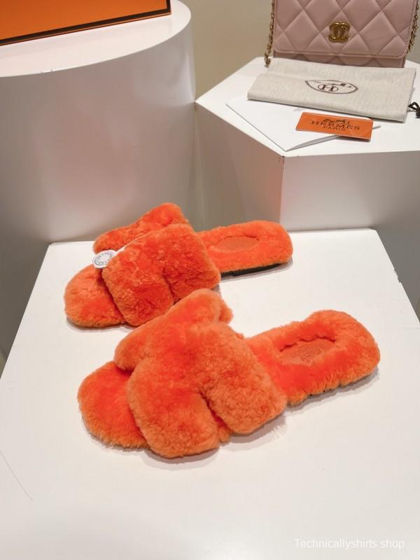 Hermès Autumn Winter Flat Fur Slippers - LY00240