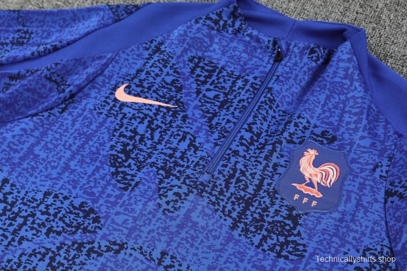 2025 France Royal Blue with Textured Pattern Half Zipper Jacket Tracksuit +Long Pants