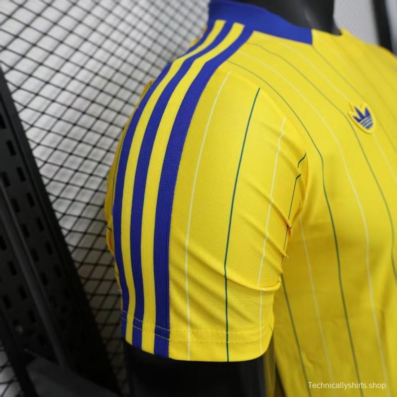 Player Version 25/26 Leeds United Retro Home Yellow with Vertical Stripe Pattern Jersey