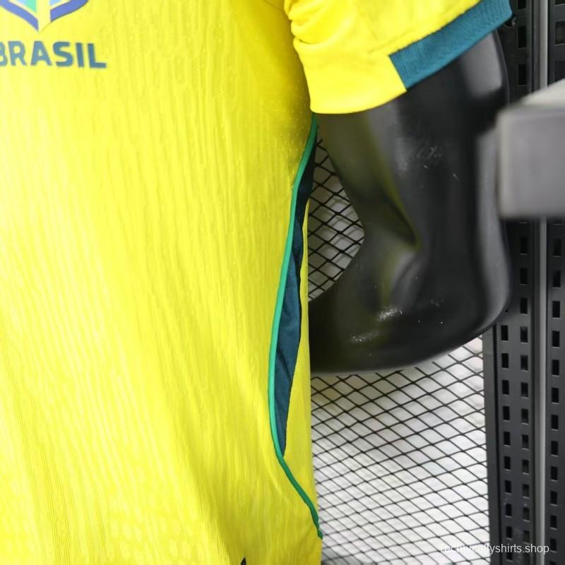 Player Version 2026 Brazil Home Yellow with Vertical Stripe Pattern Jersey