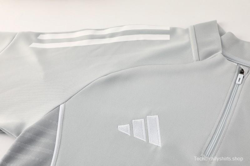 25/26  Adidas Light Grey Full zipper Jacket Tracksuit+ long pants