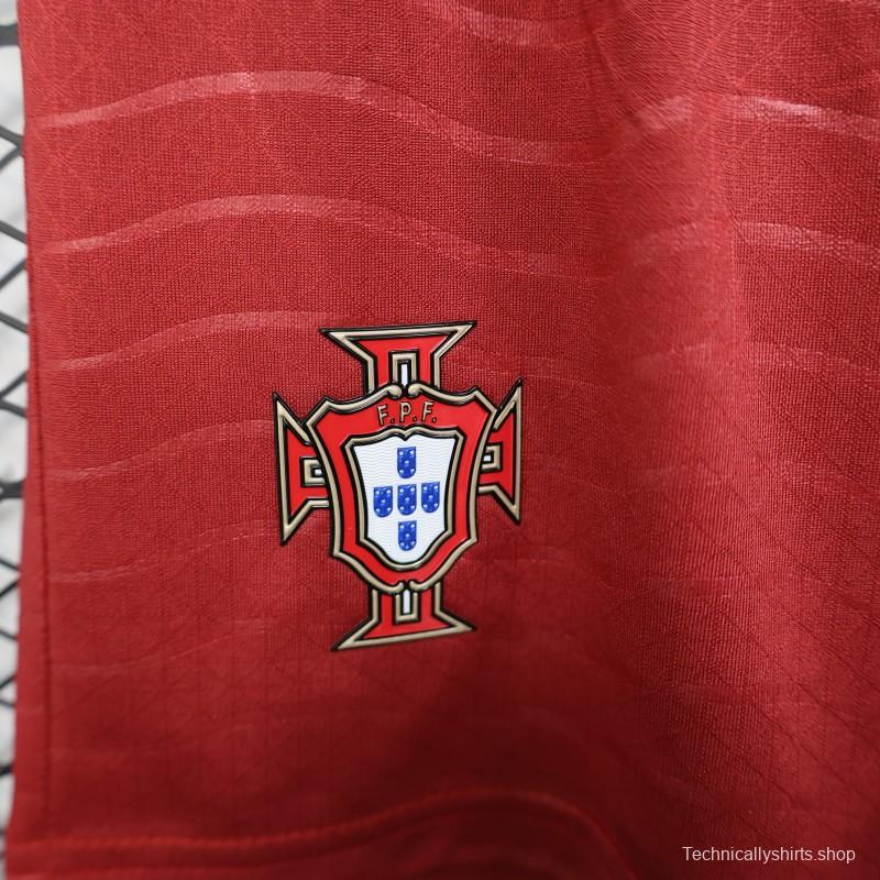 2026 Player Version Portugal Red with Wave Pattern Shorts