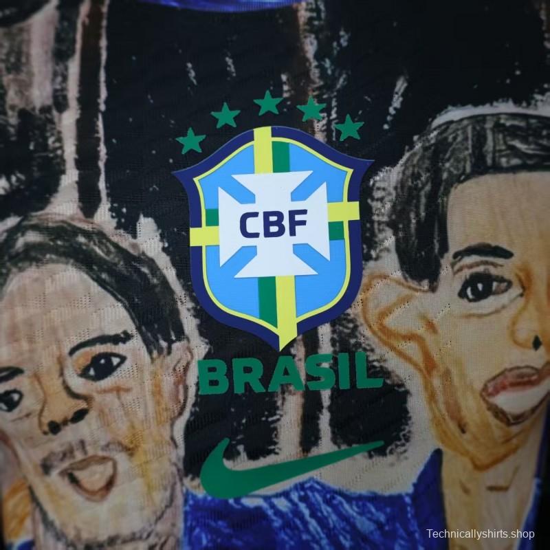 Player Version 2026 Brazil CBF Hand-Drawn Art Special Edition Jersey Featuring Ronaldo & Ronaldinho