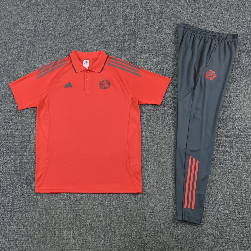 26/27  Bayern Munich Red Polo Training Shirt +Grey  Long Pants Tracksuit