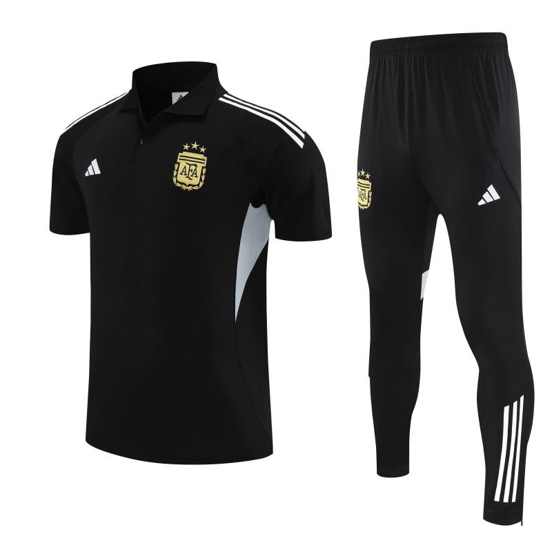 26/27  Argentina Black Polo Training Shirt + Long Pants Tracksuit