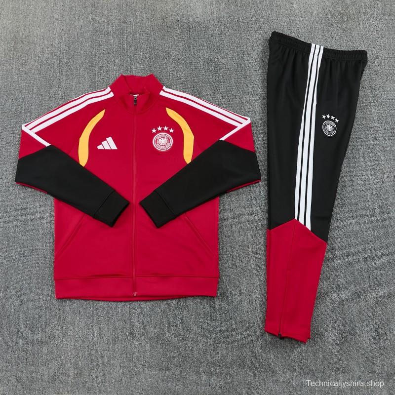 26/27 Germany  Red Full Zipper Jacket Tracksuit + Long Pants