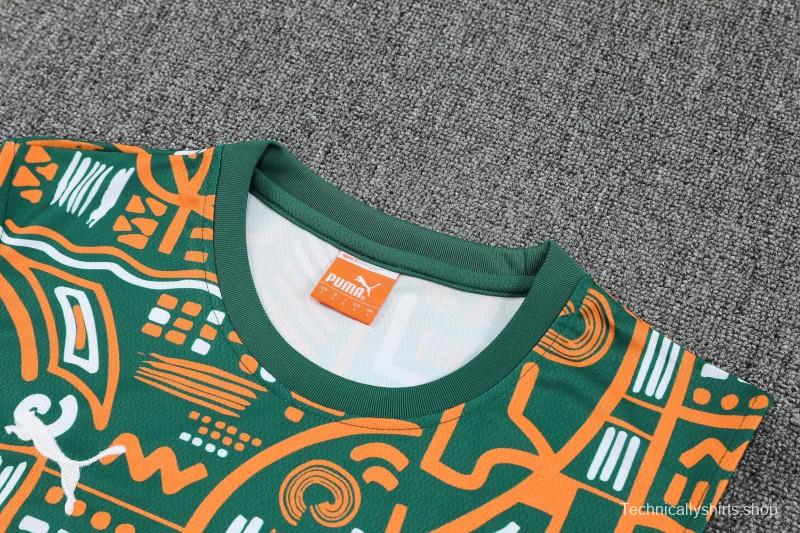 25/26 Côte d'Ivoire Green Tribal Print Sleeveless Training Vest +Shorts Set