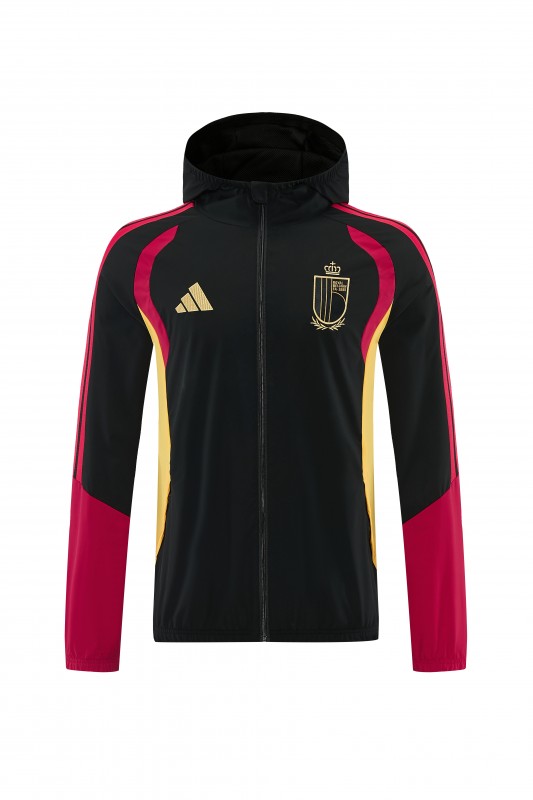 26/27 Belgium  Black Full Zipper Hooded Jacket Tracksuit + Long Pants