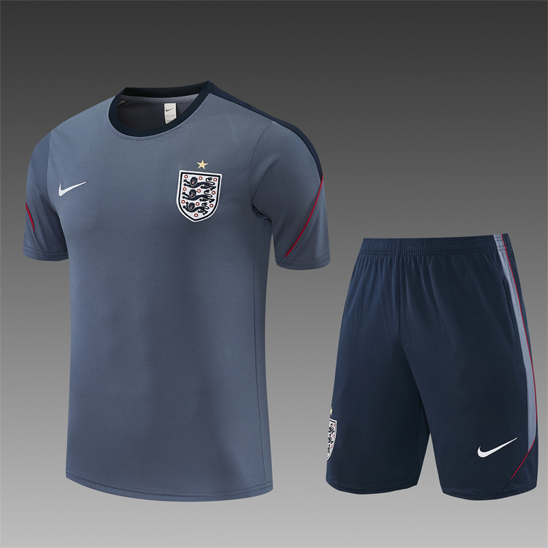 2026 England Grey Short Sleeve+ Navy Blue Soccer Shorts