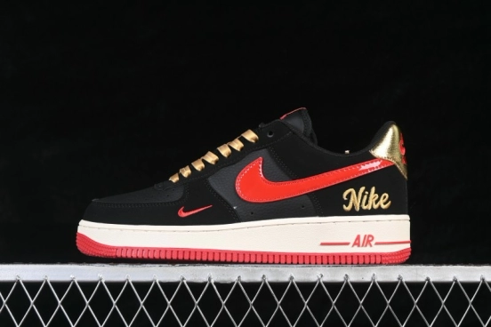 Nike Air Force 1 '07 Low Men's Basketball Shoes with Metallic Gold and Red Flame Design - NH0601-528