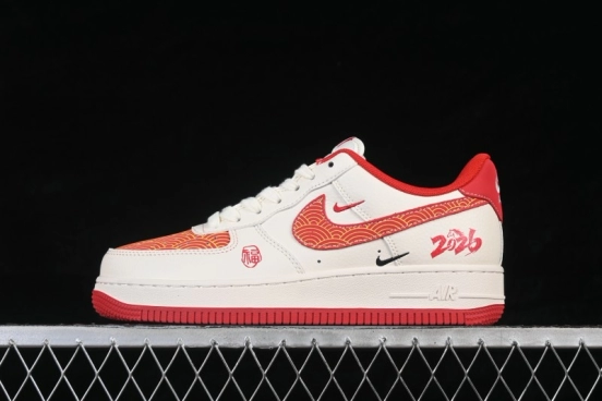 Nike Air Force 1 '07 Low Basketball Shoes with Red and Gold Overlay Design - MZ9588-838