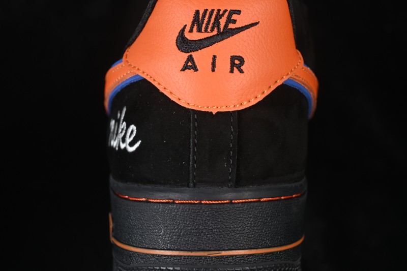 Nike Air Force 1 '07 Low Basketball Shoes with Black Suede and Orange Swoosh - FV3694-109
