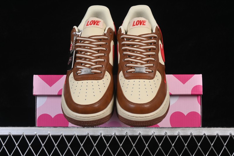 Nike Air Force 1 '07 Low Valentine's Day Limited Edition Brown Red Heart Print Low-Top Casual Skateboard Shoes - NH0601-538