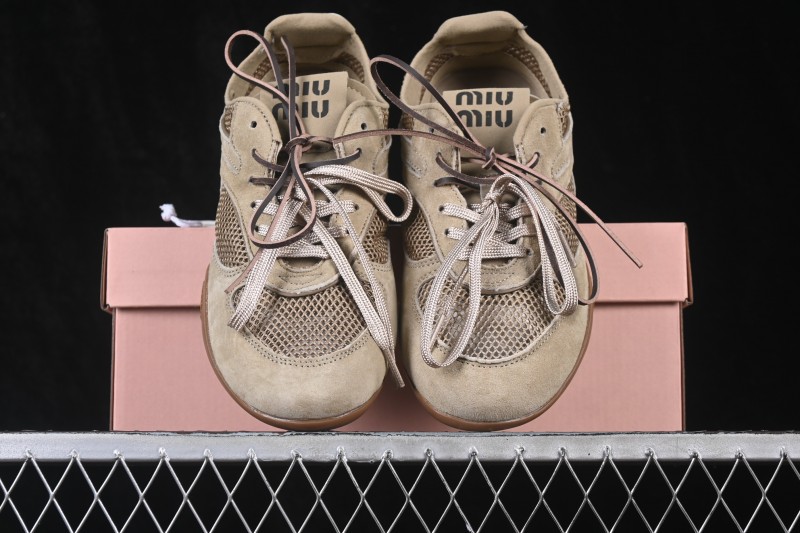 Miu Miu Gymnasium Multifaceted Lace-Up Mesh Round-Toe German Army Trainer Sneakers - SS26 Runway