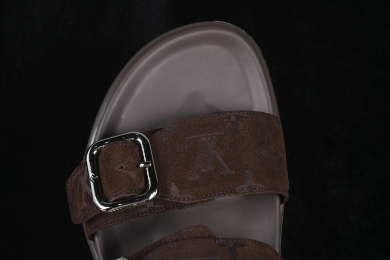 Louis Vuitton Venice Comfort Calfskin Suede Round-Toe Slide Sandals