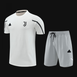 23/24 Juventus White Cotton Short Sleeve Jersey+Shorts