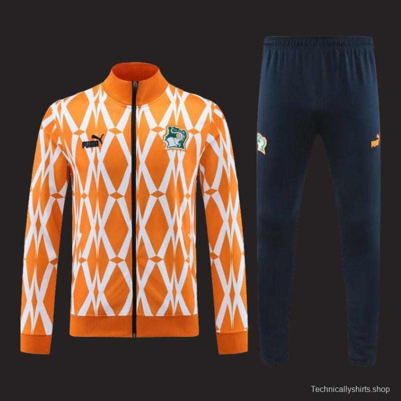 2024 Ivory Coast Orange  Full Zipper Hoodie Jacket+Pants