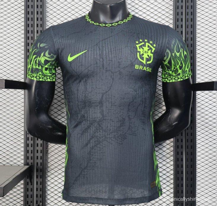 Player Version 2025 Brazil Dark Grey with Neon Green Flame Jersey